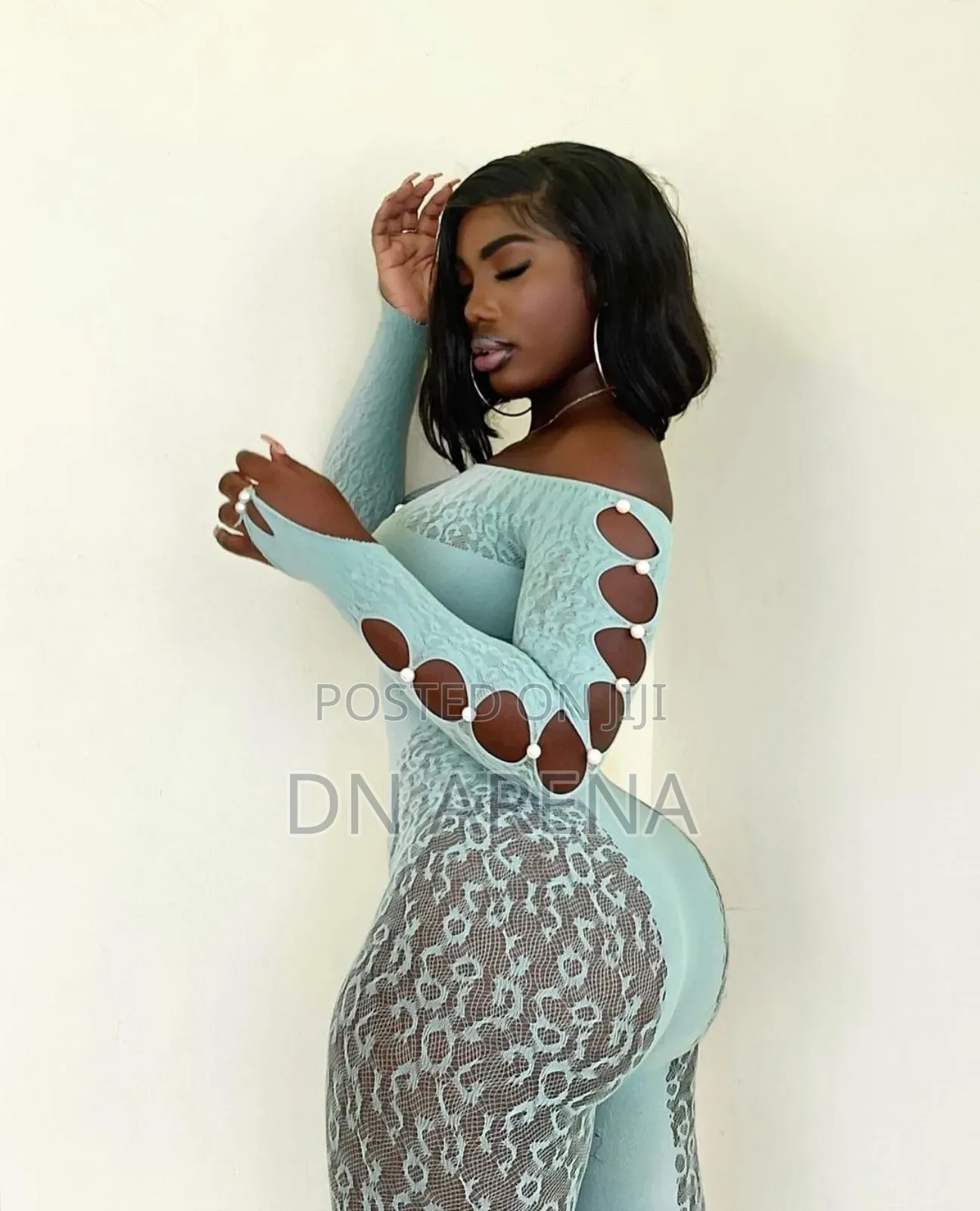 Fishnet Lingerie With Pearls Jumpsuit