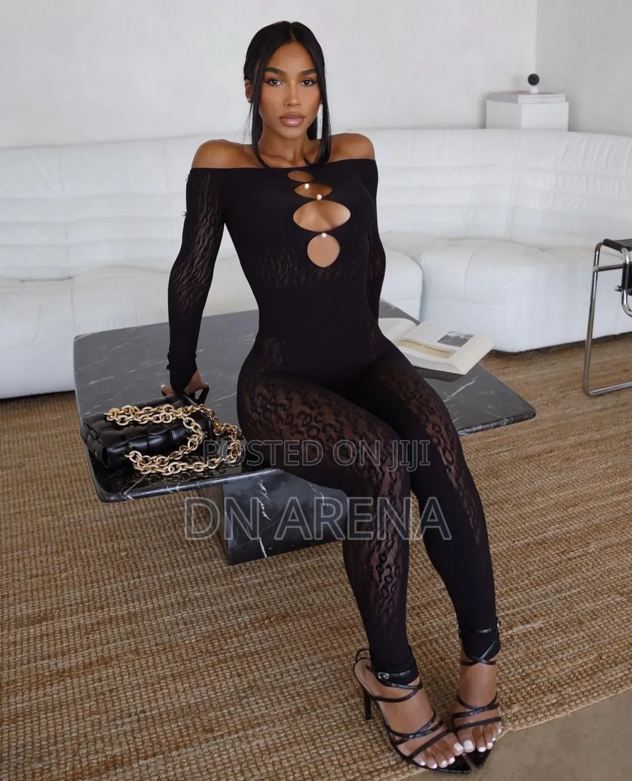 Fishnet Lingerie With Pearls Jumpsuit