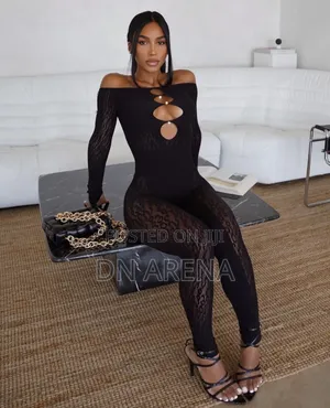 Fishnet Lingerie With Pearls Jumpsuit
