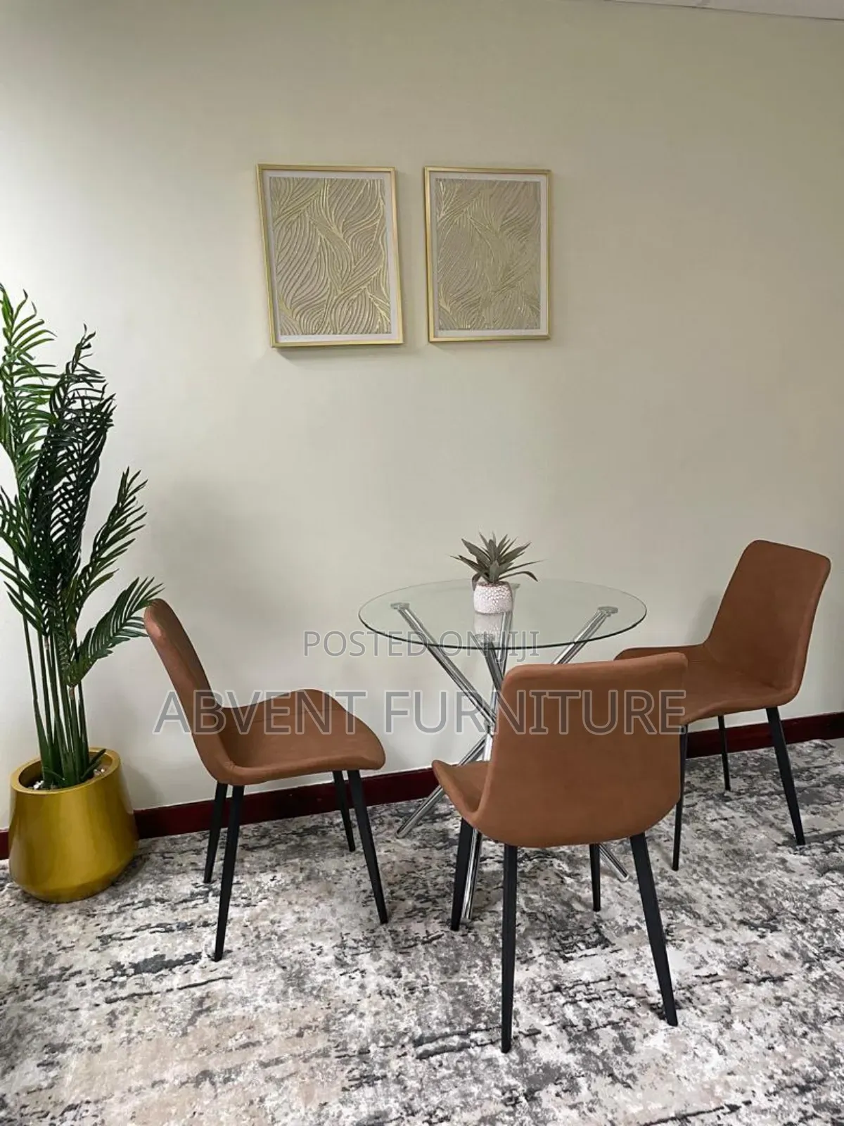 Portable Stylish Dining (Glass With Gold Chair)