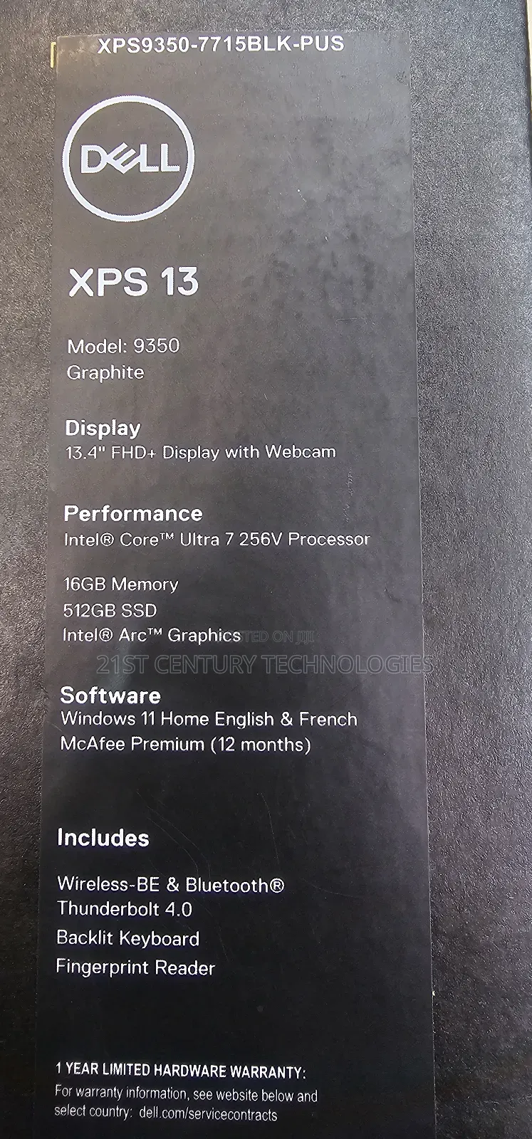 New Laptop Dell XPS 13 (9350) 16GB Intel Core Ultra 7 SSD 512GB