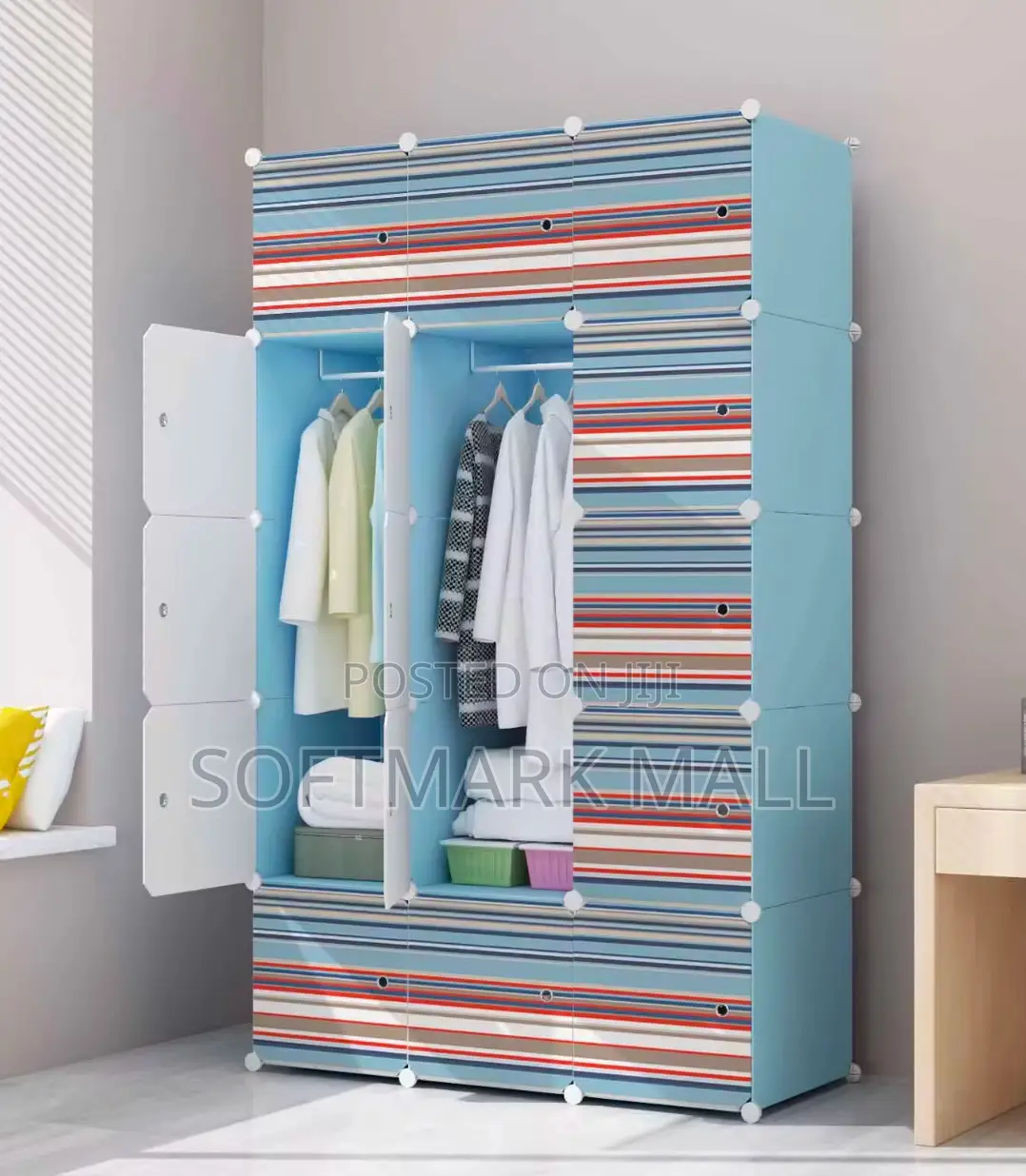 Beautiful 15 Cubes Wardrobe- Blue