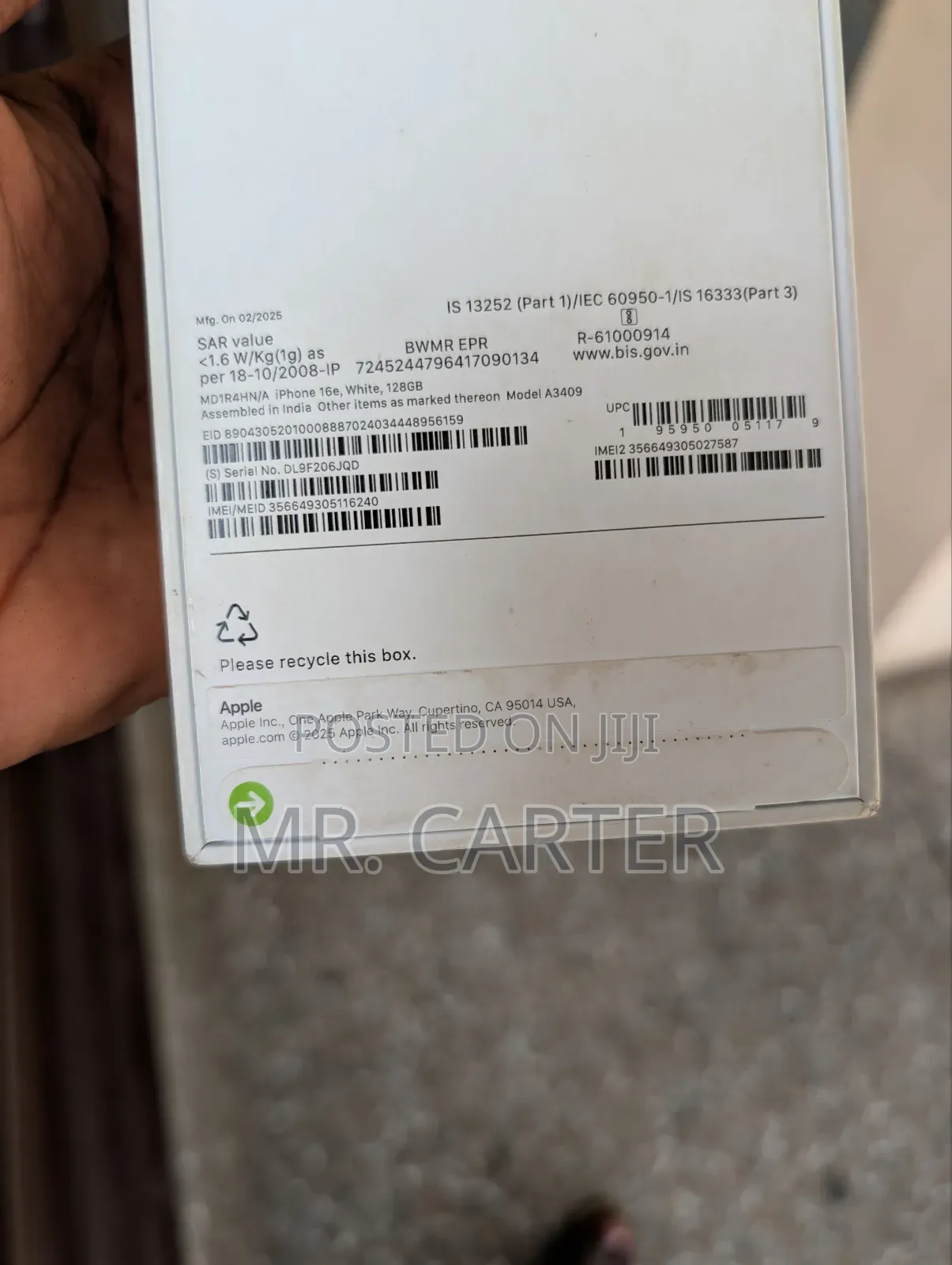New Apple iPhone 16e 128 GB White
