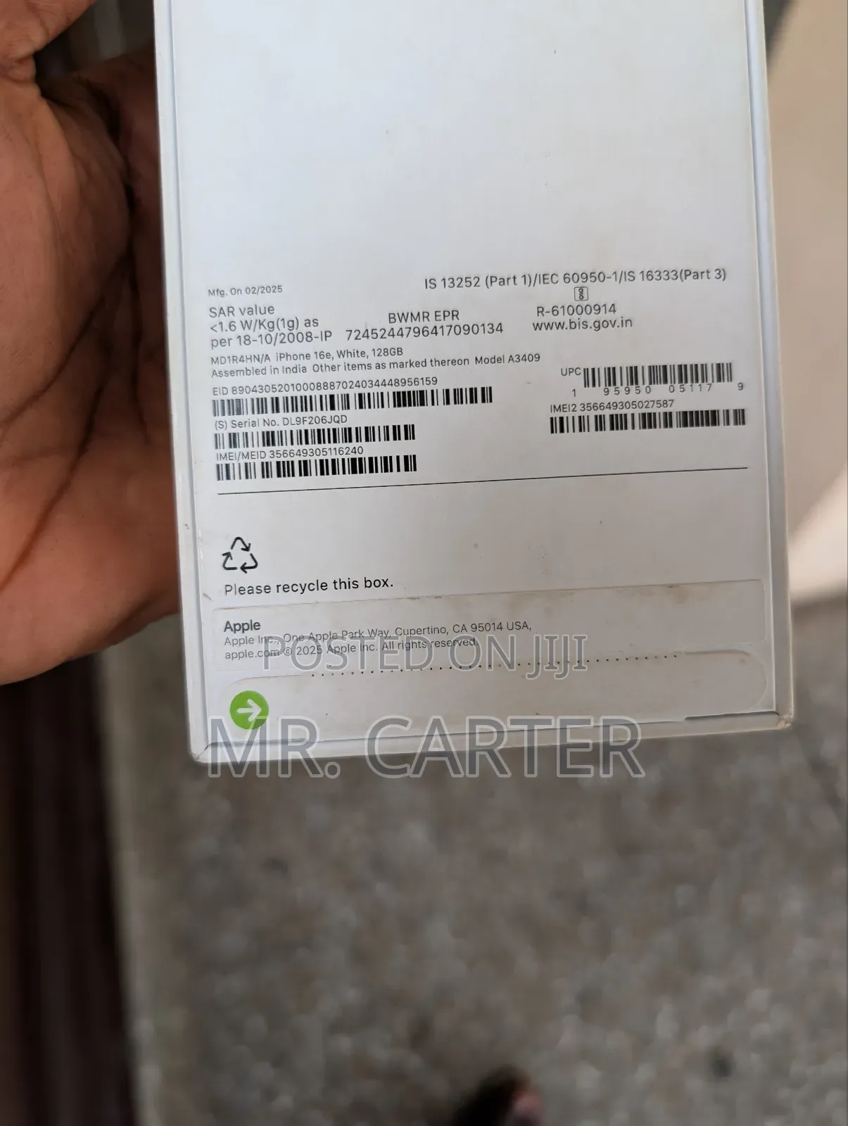 New Apple iPhone 16e 128 GB White
