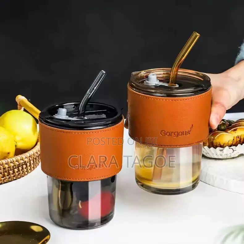 Glass Cup With Straw for Tea and Juices