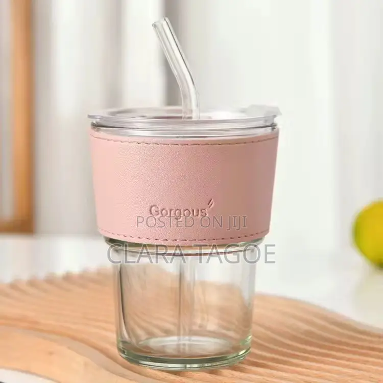 Glass Cup With Straw for Tea and Juices