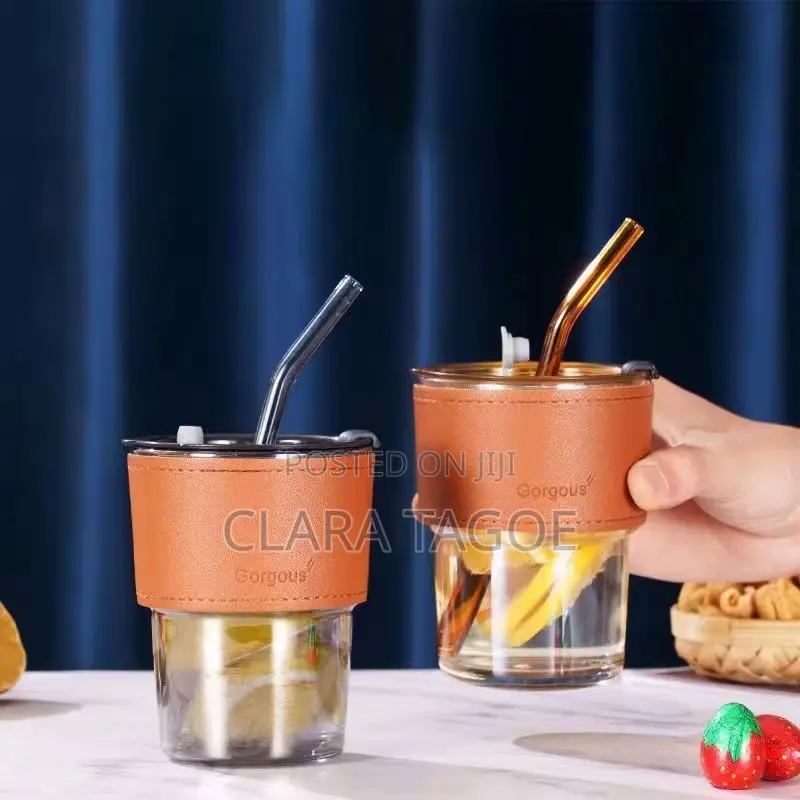 Glass Cup With Straw for Tea and Juices