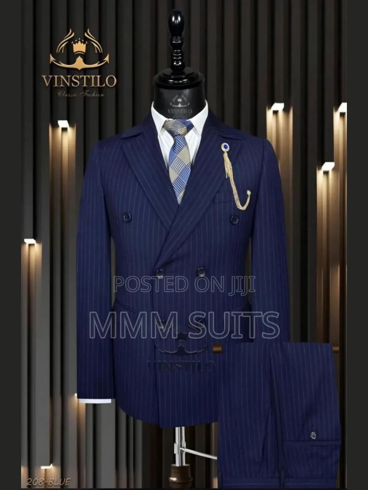 2-piece Blue-black Double-breasted Men Suit With Gold Button