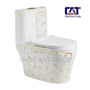 Toilet Seat Wc (White Gold Flower) 1242