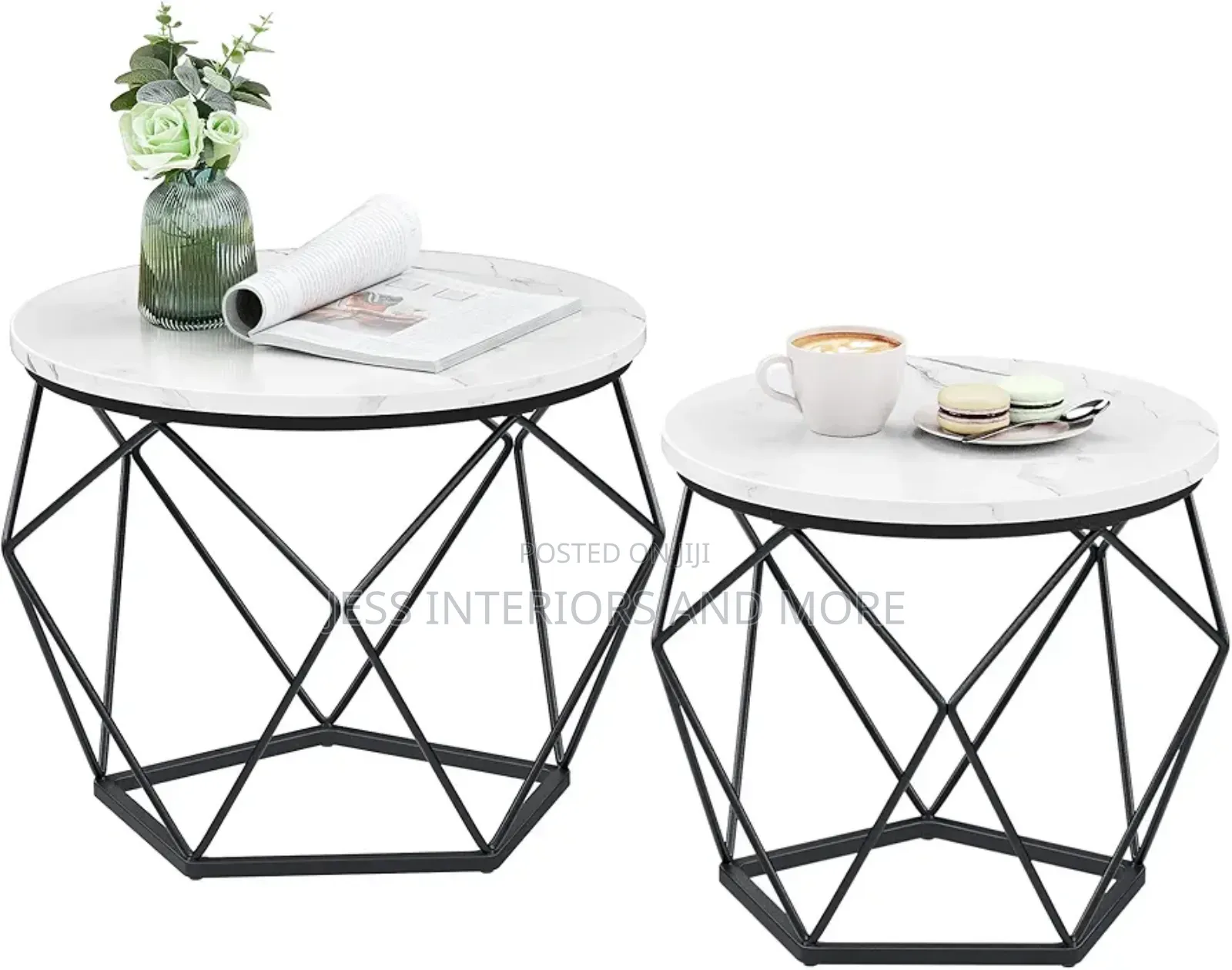 Round Coffee Table, Set of 2 (White)