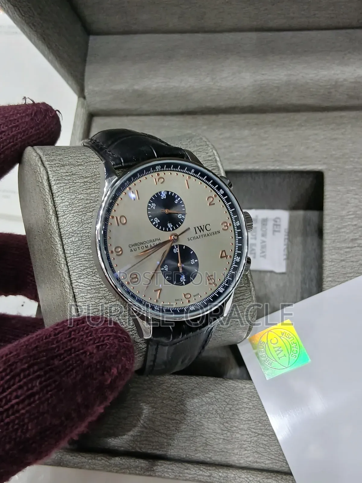 Iwc Chronograph Watch With Leather Strap