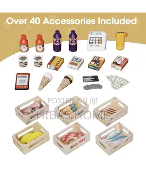 Kids Wooden Supermarket Shopping Cart With Toy Cash Register