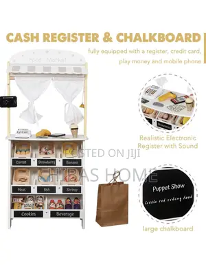 Kids Wooden Supermarket Shopping Cart With Toy Cash Register