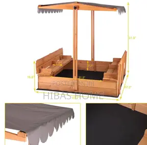 Wooden Sand Box With 2 Benches Canopy H 144.78cm W 113.67c