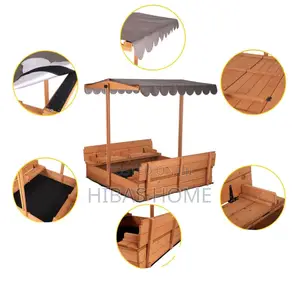 Wooden Sand Box With 2 Benches Canopy H 144.78cm W 113.67c