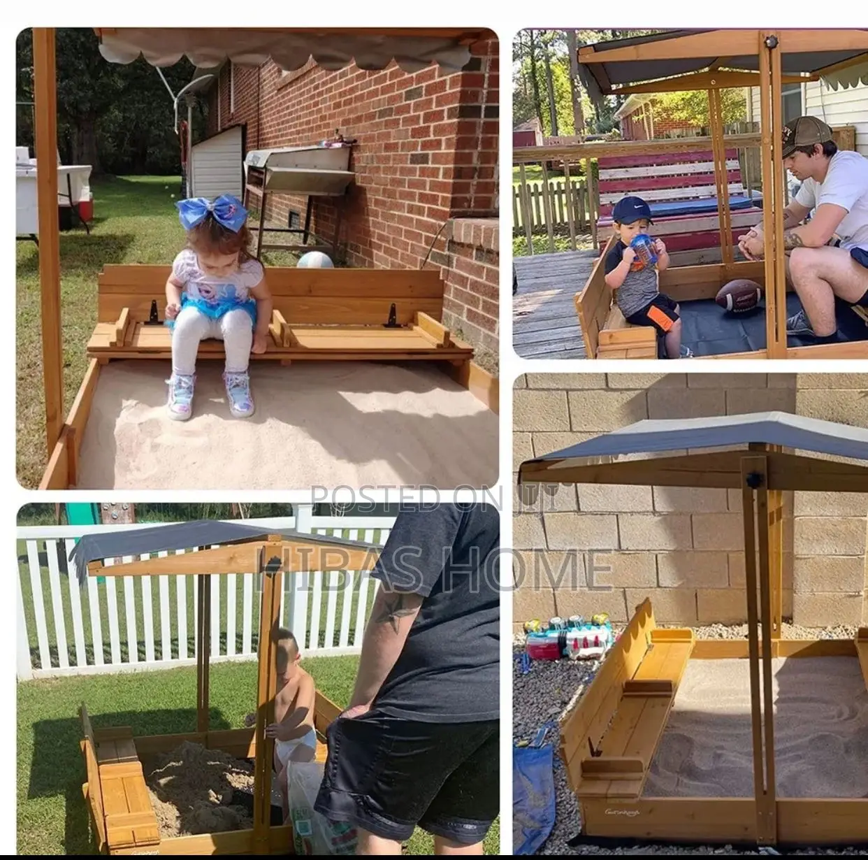 Wooden Sand Box With 2 Benches Canopy H 144.78cm W 113.67c