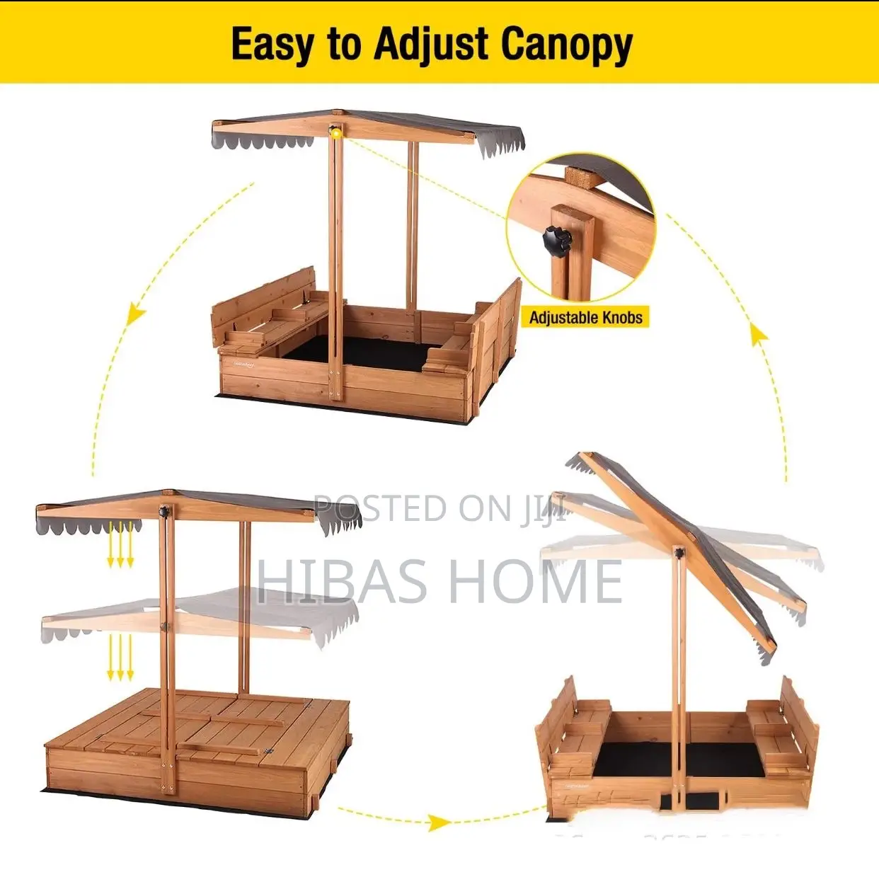 Wooden Sand Box With 2 Benches Canopy H 144.78cm W 113.67c