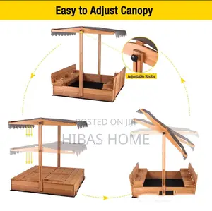 Wooden Sand Box With 2 Benches Canopy H 144.78cm W 113.67c