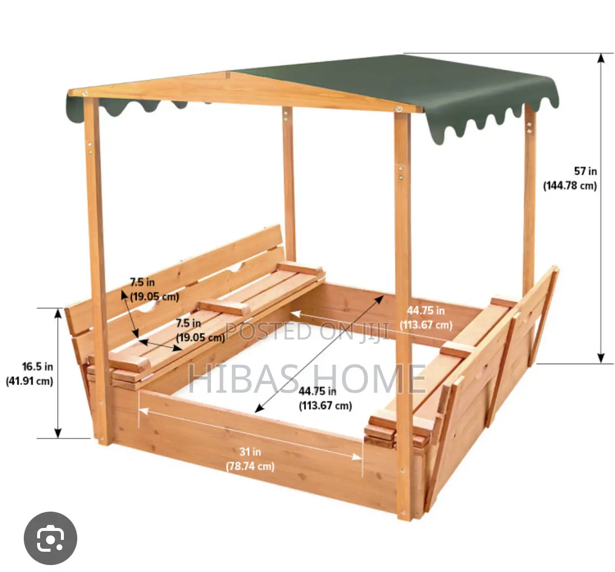 Kids Wooden Sandbox With Uv Canopy 2 Side Benches
