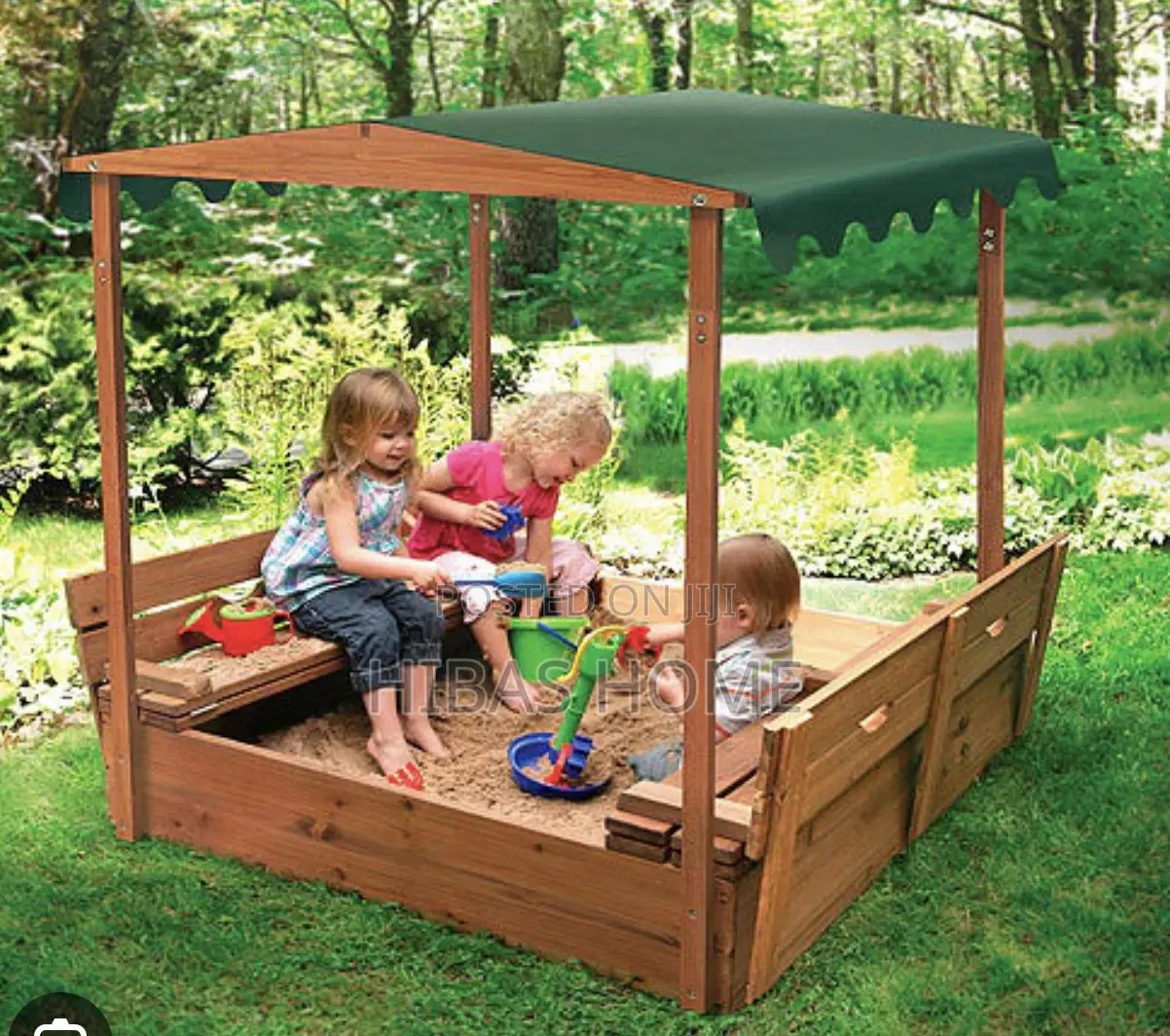 Kids Wooden Sandbox With Uv Canopy 2 Side Benches
