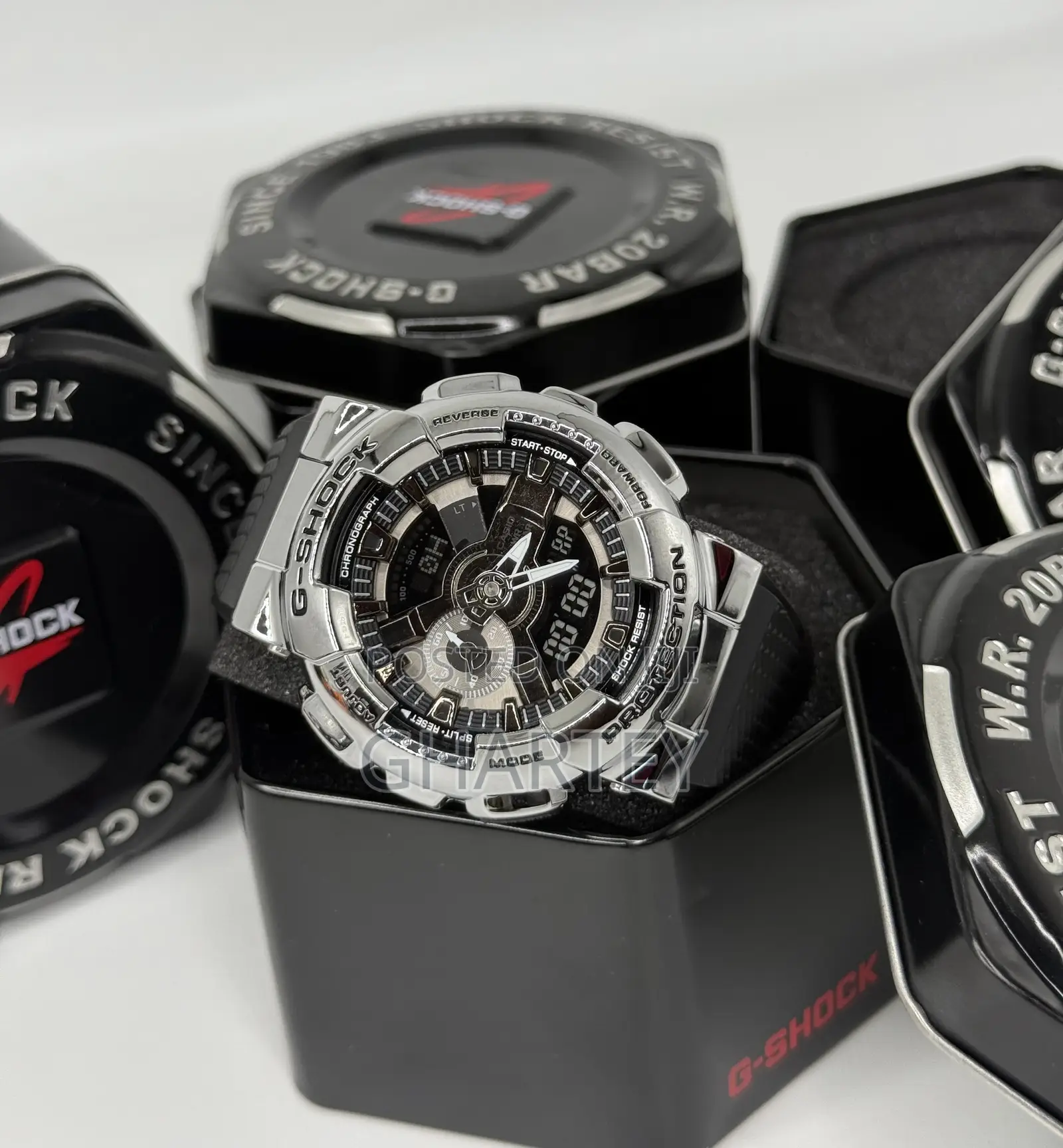 Sports Chronograph Gshock Stainless Silver Case Watch