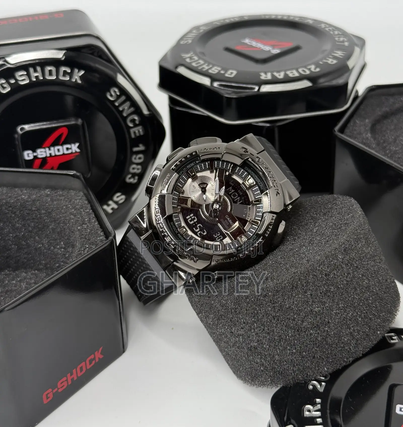 Sports Chronograph Gshock Stainless Silver Case Watch
