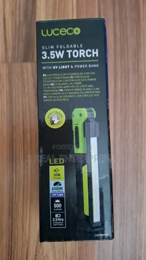 Luceco Slim Foldable Torch With Uv Usb Power Bank