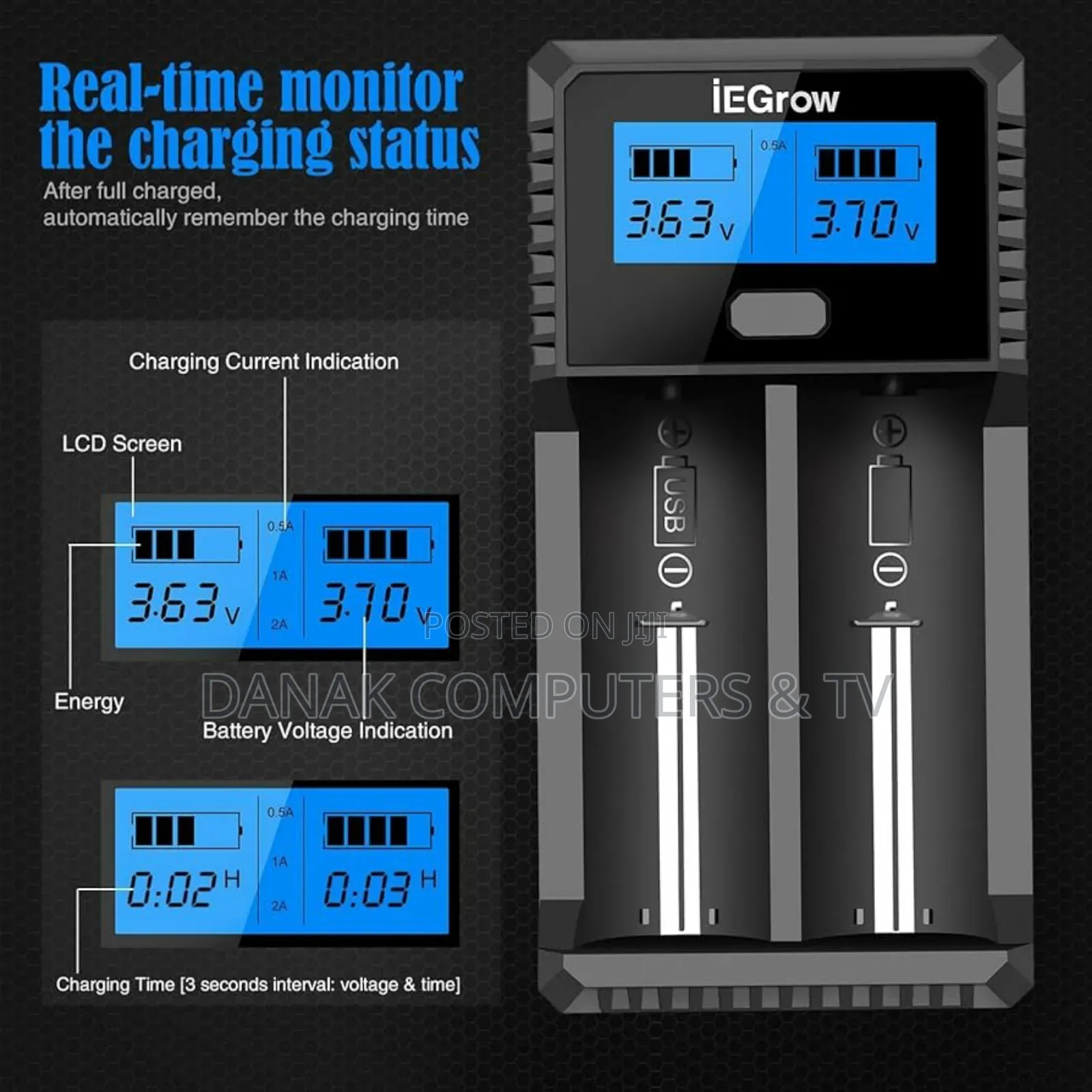 Ie Grow 2 Slot Lcd Charger Zh221c