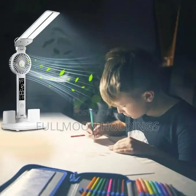 Led Eye Protection Desk Lamp, Usb Fan - Double Pen Holder