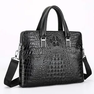 Men's Waterproof Crocodile Textured Briefcase