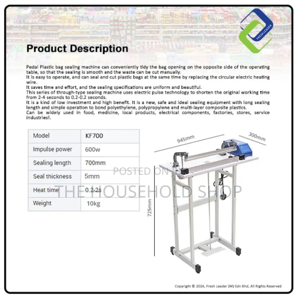 700mm (+5mm Sealing Width) Pedal Impulse Sealer.