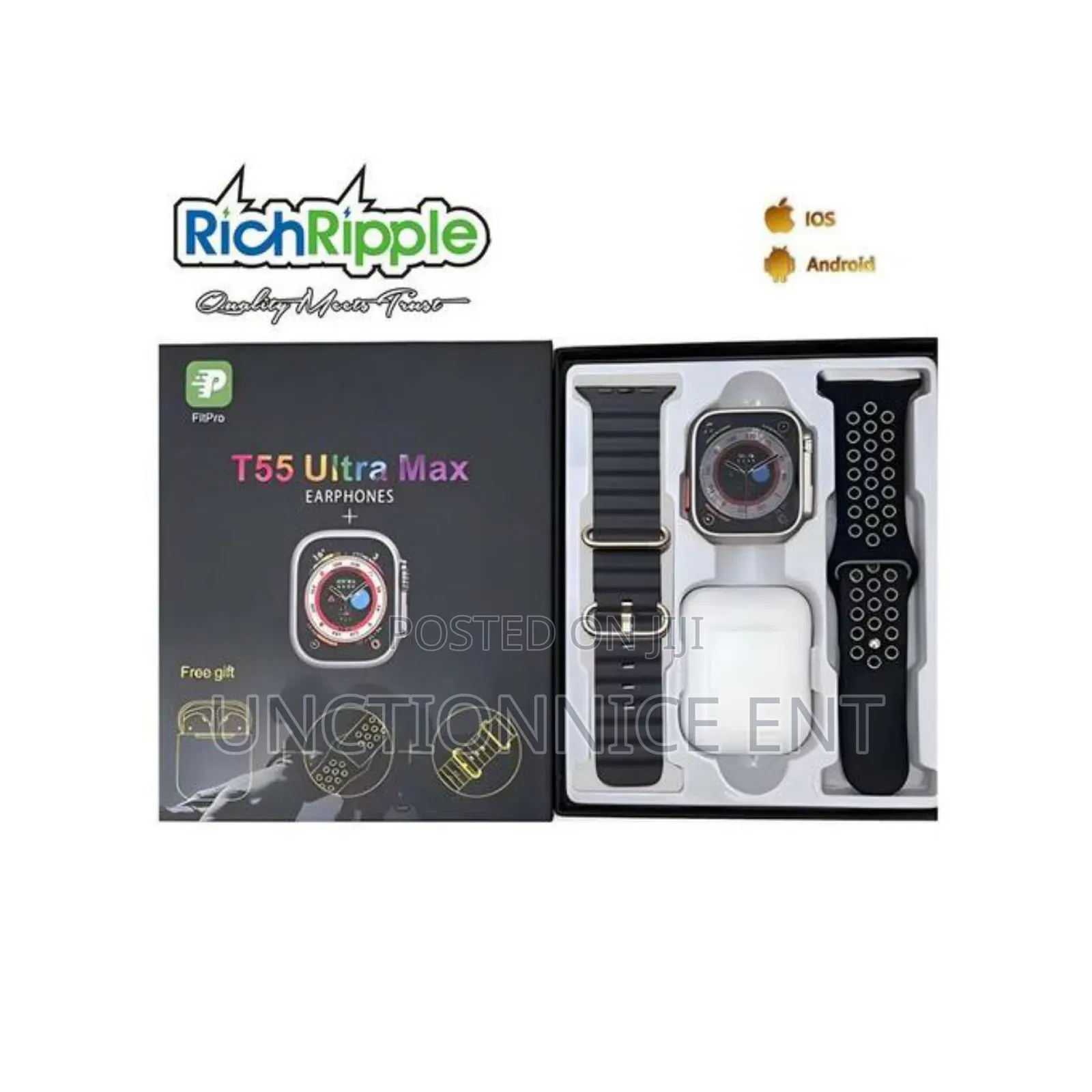 T55 Pro Max 1.44 Inch Smartwatch TWS Earphone 2 in 1 Black