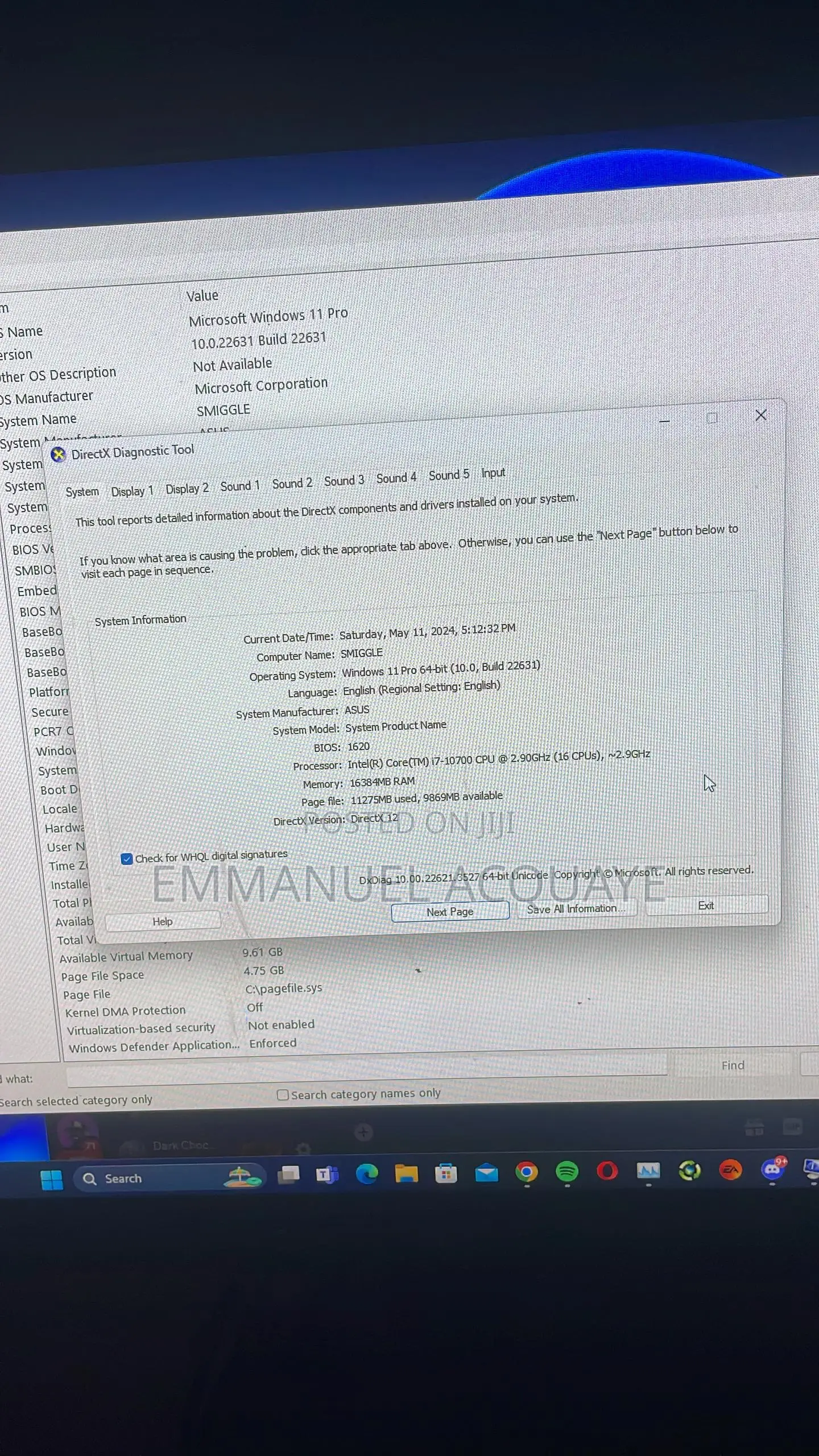 Desktop Computer Asus 16GB Intel Core I7 SSD 500GB