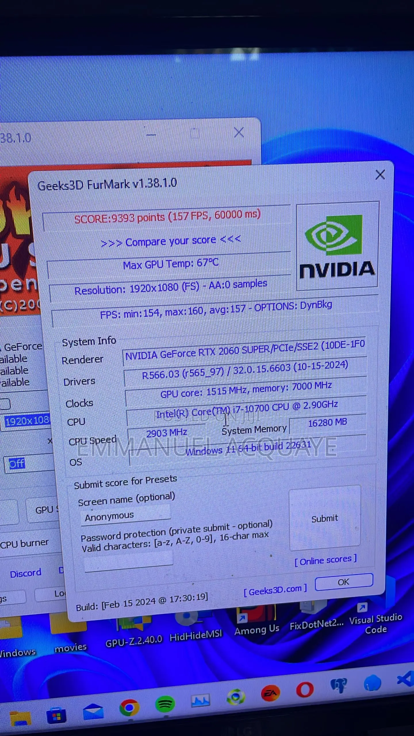 Desktop Computer Asus 16GB Intel Core I7 SSD 500GB