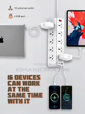 Socket With 10 Outlets 6 Usb Ports – 30w Fast Charging