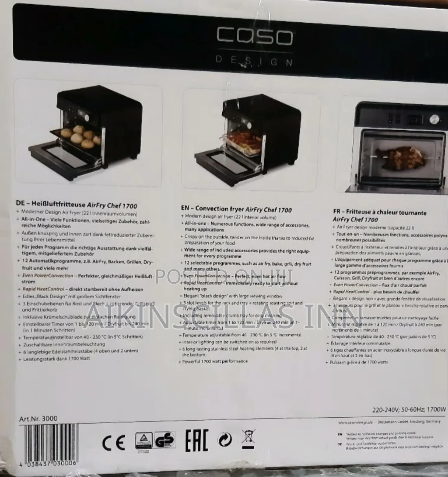 Caso Germany 22l Airfryer Chef 1700 Series(22l)