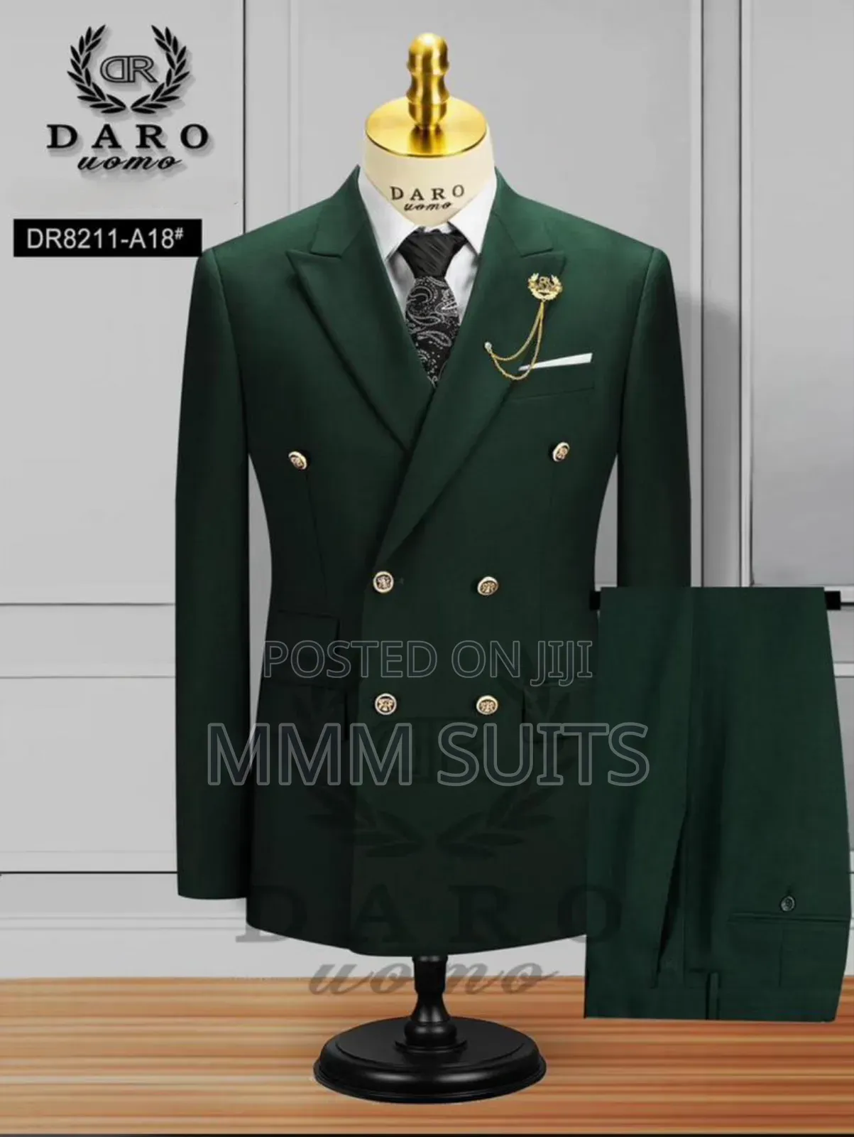 2-piece Double-breasted Vinstillo Army Green Suit