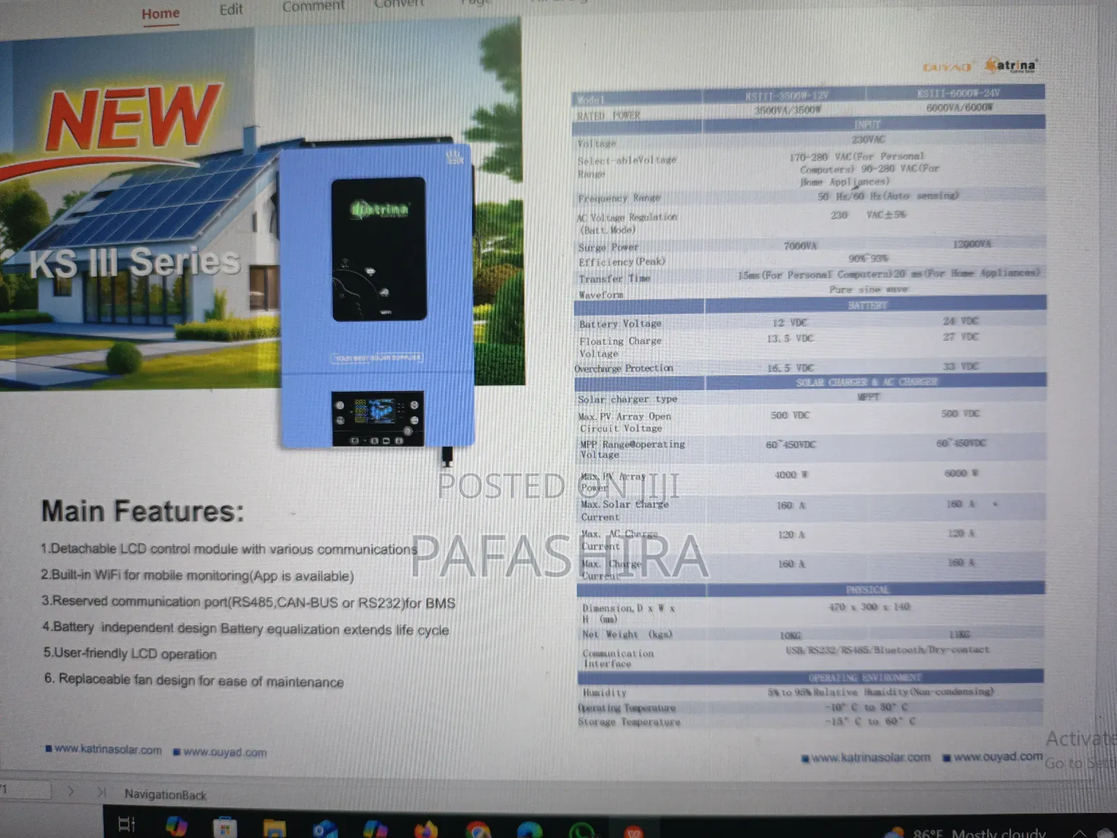 3500w 12v 160a MPPT Hybrid Solar Inverter