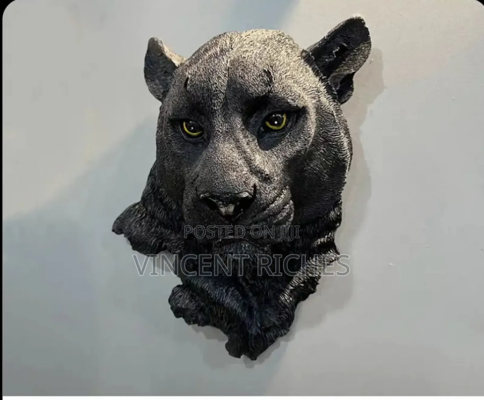 Black Leopard Head Resin Wall Sculpture