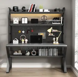 Double Decker Study Table With 2 Shelves and Pegboard.