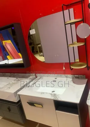 Marble Top Cabinet Basin With Mirror and Shelves