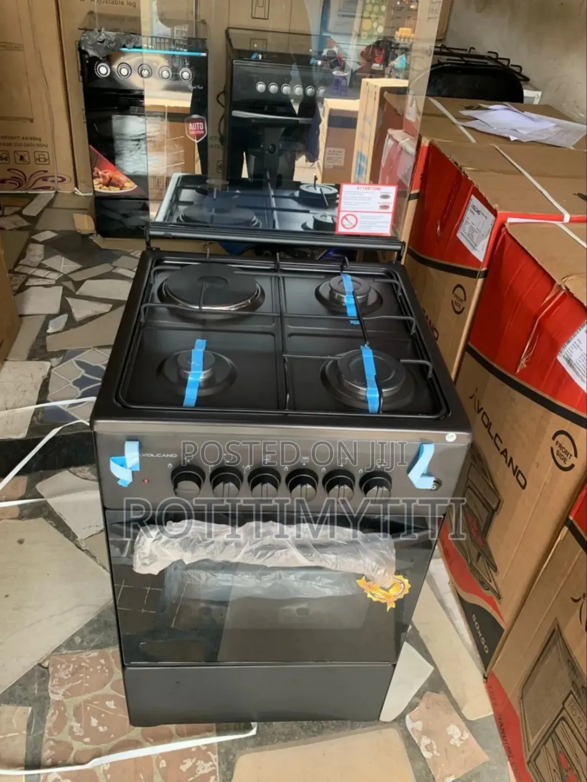 Matt Black Enamel Volcano 50x50cm 3gas 1electric Burner