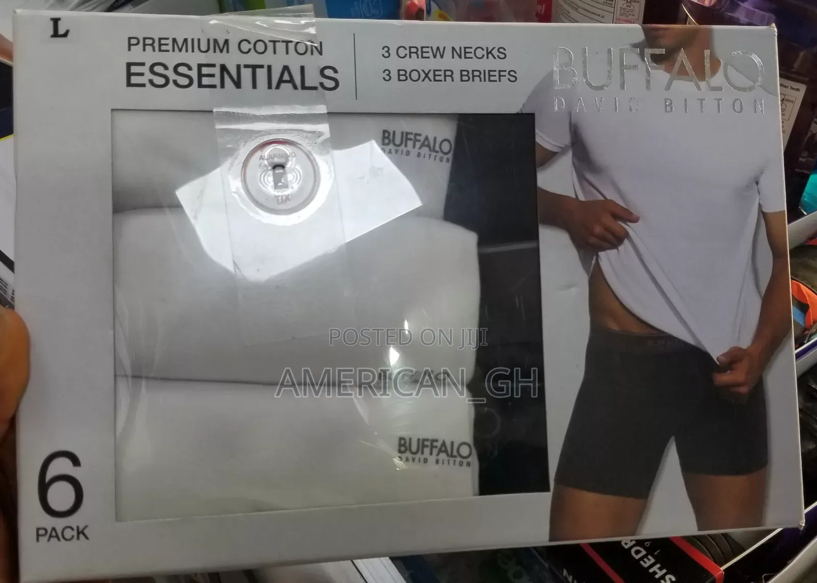 Buffalo Premium Cotton, 3 Crew and 3 Briefs, M/L