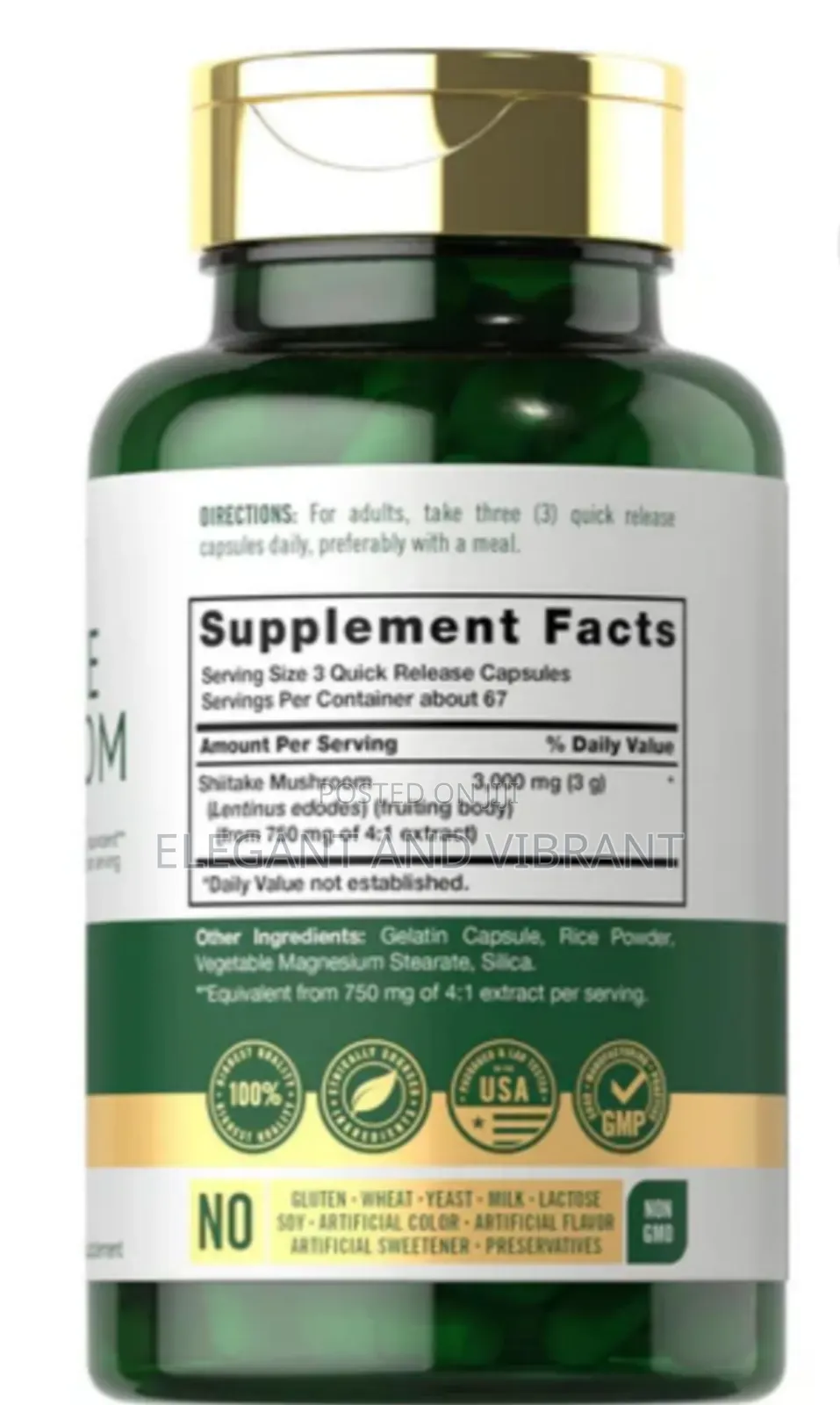 Shiitake Mushroom 3000mg Per Serving | 200 Capsules