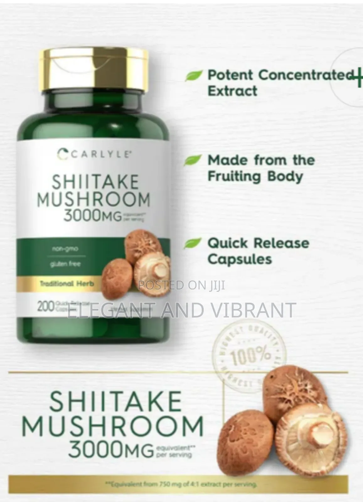 Shiitake Mushroom 3000mg Per Serving | 200 Capsules