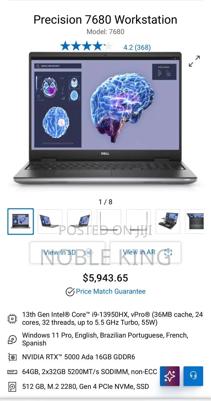 New Laptop Dell Precision 7680 64GB Intel Core I9 SSD 512GB