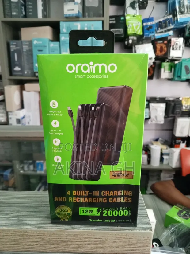 Oraimo 20000mah 12w Powerbank With Charging Cables Opb-P5201