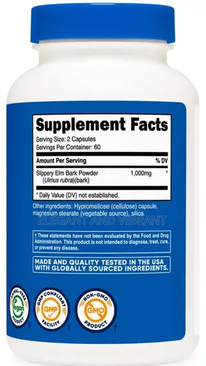 Slippery Elm Bark Capsules 1000mg Per Serving 120 Capsules