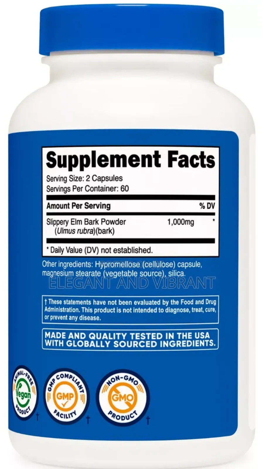 Slippery Elm Bark Capsules 1000mg Per Serving 120 Capsules