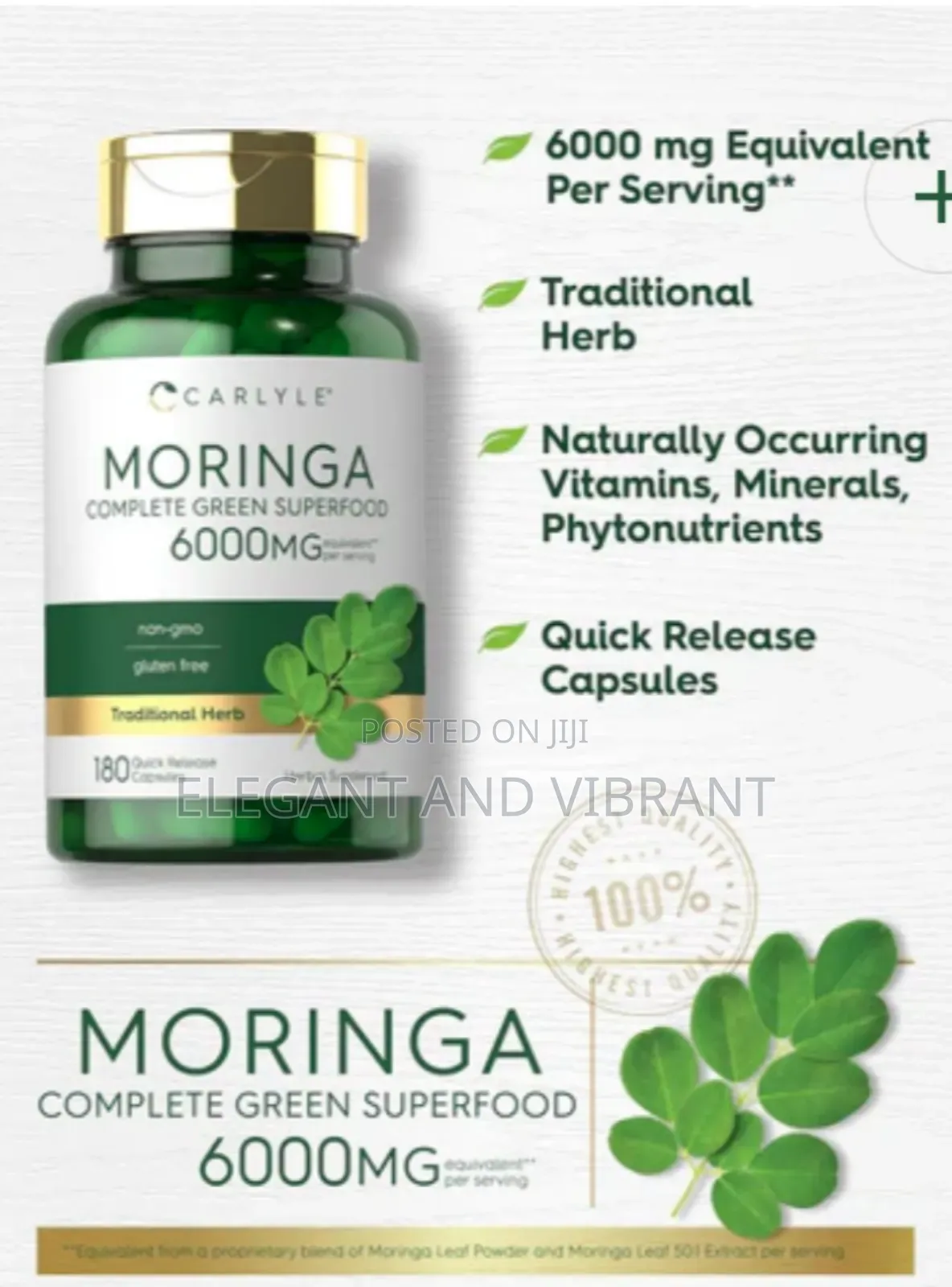 Moringa Oleifera 6000mg Per Serving | 180 Capsules